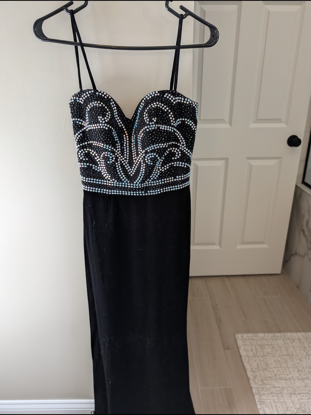 madison james Black Beaded Strapless Evening Gown